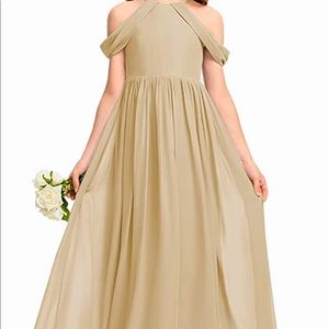 Girls Champagne Formal Dress Size 14 Off Shoulder Junior Dress BRAND NEW !